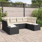 vidaXL Tuin Sofa Set met kussen 6 pcs Zwart poly rattan, Verzenden, Nieuw, Rotan, 6 zitplaatsen