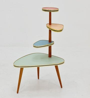 Bijzettafel - Hout, Messing - Retro Bloementafel / Flower