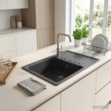 vidaXL Keukenspoelbak met afdruipplaat Graniet 57,5 x 46 x, Verzenden, Nieuw