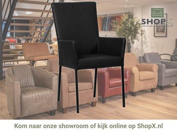 Leren eetkamerstoel Daily met armleuning - Toledo Nero, Huis en Inrichting, Stoelen, Zwart, Nieuw, Leer, Ophalen of Verzenden