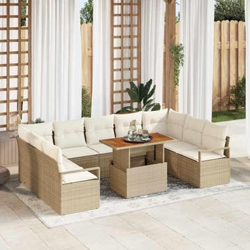 vidaXL Tuinbankenset 10 st 9-Aantal zitplaatsen Beige en, Verzenden, Nieuw, Rotan, Meer dan 8 zitplaatsen