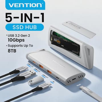 Vention USB-C Hub & M.2 NVMe SSD Enclosure: 10Gbps, 100W PD, Verzenden, Nieuw