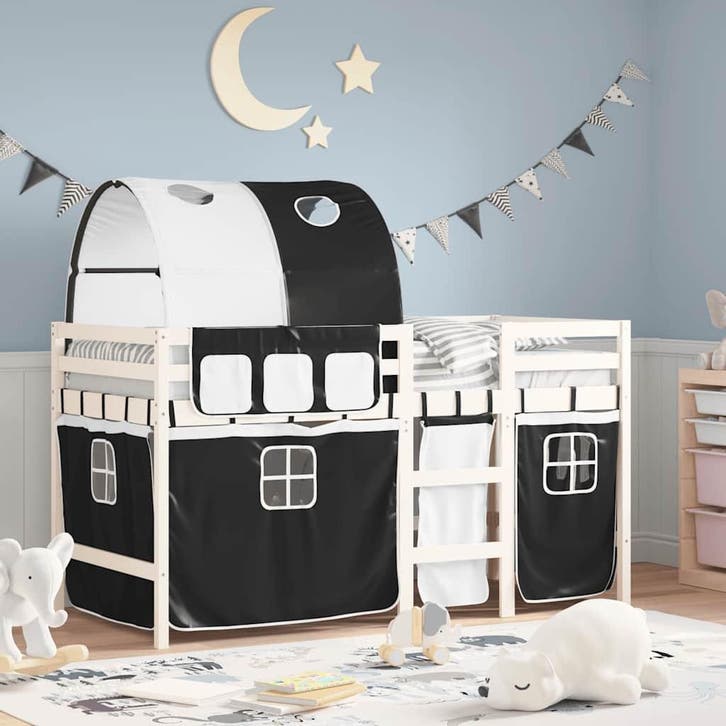 vidaXL Kinderhoogslaper met tunnel 90x190 cm grenenhout wit, Huis en Inrichting, Slaapkamer | Bedden, 90 cm, 190 cm of minder