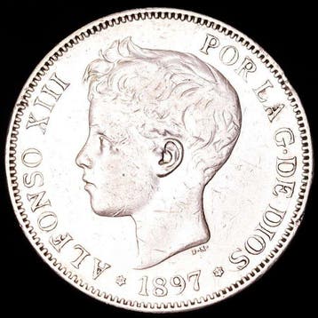Spanje. Alfonso XIII. 5 Pesetas 1897*97 SGV (Zonder