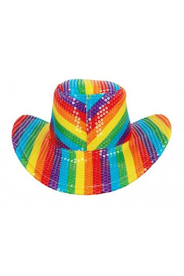 KIMU® Cowboyhoed Regenboog Pailletten Strepen Pride Gekleurd, Ophalen of Verzenden, Nieuw, Overige maten, Carnaval