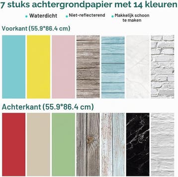 Foto achtergrondset | 7x papier + T-standaard | Retourdeal, Ophalen of Verzenden, Zo goed als nieuw, Achtergrond