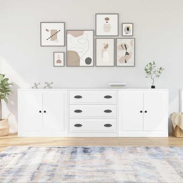 vidaXL Dressoirs 3 st bewerkt hout wit, Verzenden, Nieuw, Overige houtsoorten
