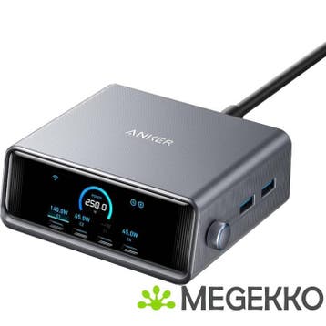 Anker Prime 6-in-1 Snellader 250W 4C/2A met Display Zwart, Verzenden, Nieuw, Anker