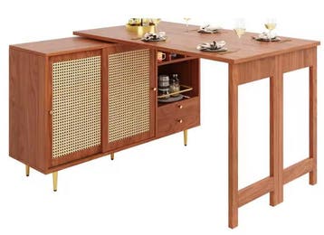 Draaibare Keukentafel met Rotan Deur en Opbergruimte, Verzenden, Nieuw