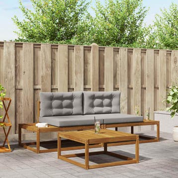 vidaXL Buiten bankenset met kussen Natuurlijk en Lichtgrijs, Tuin en Terras, Verzenden, Nieuw