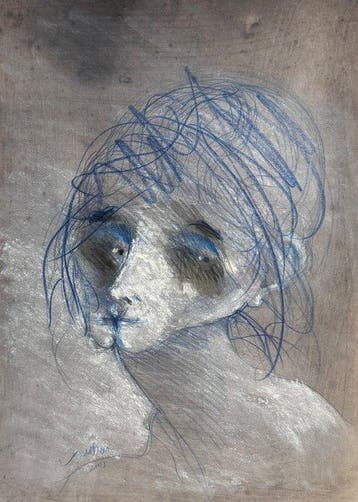 Robert Detheux (1932-2010) - Portrait surréaliste bleu -