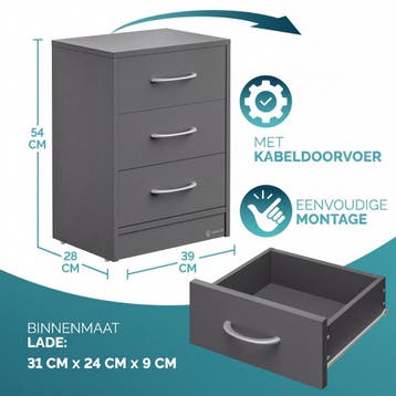 Nachtkastje Eloise 2 Stuks Antraciet 54x39x28cm (Slaapkamer), Verzenden, Nieuw