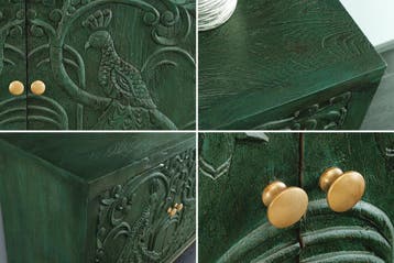 Dressoir PEACOCK 175cm 3D mangohout antieke look donkergroen, Ophalen of Verzenden, Nieuw