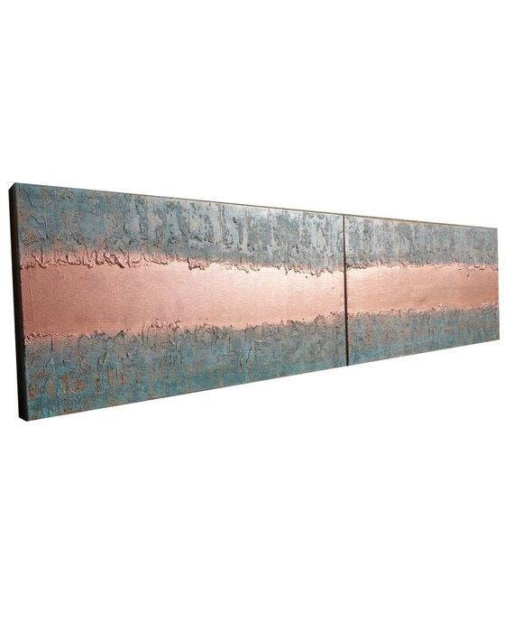 Ksavera - 2 pieces Copper Patina Abstract painting, Antiek en Kunst, Kunst | Schilderijen | Modern