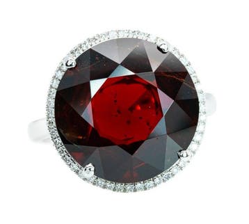 Ring - 14 karaat Witgoud, Levend intens rood (Birma, zonder, Nieuw