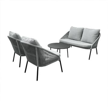 Loungeset Natal Grijs 4-delig | Aluminium met touw, Ophalen of Verzenden, Nieuw, 4 zitplaatsen