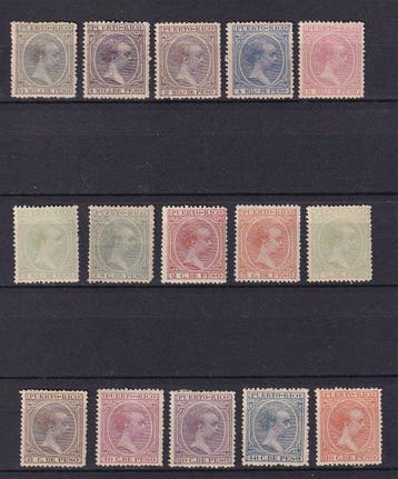 Puerto Rico - 1891 - Alfonso XIII - Edifil 86/100 -, Postzegels en Munten, Gestempeld