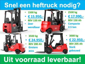 Lange levertijden nieuwe heftrucks? | Op voorraad | vanaf:, Heftruck, Elektrisch, 2000 tot 3000 kg, Verzenden