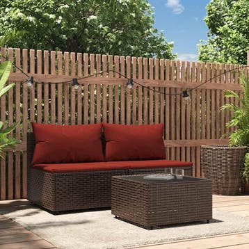 vidaXL 3-delige Loungeset met kussens poly rattan bruin, Verzenden, Nieuw, Loungeset