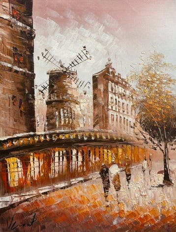 Vernat ( 1969 - ) - Café parisien au crépuscule