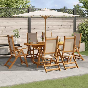 vidaXL 7-delige Tuinset massief acaciahout en textileen, 6 zitplaatsen, Nieuw, Tuinset, Verzenden