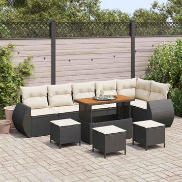 vidaXL Tuinbankenset 10 st Zwart poly rattan, Verzenden, Nieuw, Meer dan 8 zitplaatsen