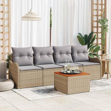 vidaXL Tuinbankenset 5 st Beige en Licht Grijs poly rattan, Verzenden, Nieuw, 5 zitplaatsen