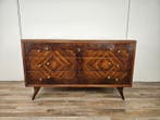 Commode - Art Deco ladekast met glazen blad en messing