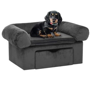 vidaXL Hondenbank met lade 75x50x38 cm pluche donkergrijs, Dieren en Toebehoren, Verzenden, Nieuw