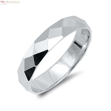 Zilveren diamond cut 4 mm ring, Sieraden, Tassen en Uiterlijk, Verzenden, Nieuw, Zilver