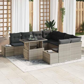 vidaXL Tuin Sofa Set 9 st Licht Grijs en Donker Grijs poly, Verzenden, Nieuw, Meer dan 8 zitplaatsen