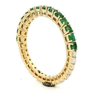 Ring - 14 karaat Geel goud - 0.89ct. tw. Smaragd - Diamant -, Nieuw