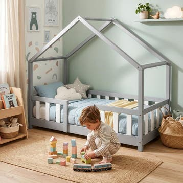 Kinderbed Treviolo huisbed 70x140 cm lichtgrijs en wit [en.c, Verzenden, Nieuw