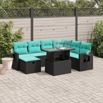 vidaXL 8-delige tuinbankset met kussens, zwart polyrotan, Verzenden, Nieuw