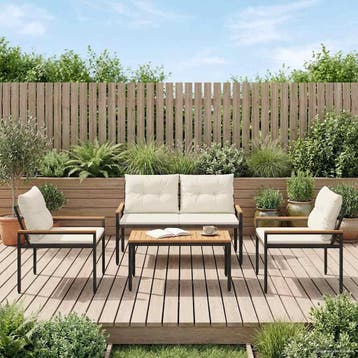 vidaXL tuinmeubelset 4 st Crèmewit poly rattan, Verzenden, Nieuw, Rotan, 4 zitplaatsen