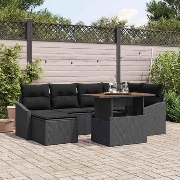 vidaXL Tuinbankenset 7 st Zwart en Bruin, Tuin en Terras, Verzenden, Nieuw, Rotan, 7 zitplaatsen