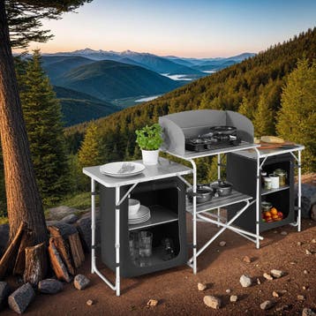 Campingkeuken met aluminium frame 172 x 52 x 104 cm - zwart, Verzenden, Nieuw
