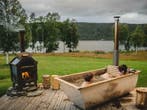 Scandinavische hottub aluminium eikenhout houtgestookt, Ophalen of Verzenden, Nieuw, Afdekzeil, Vast