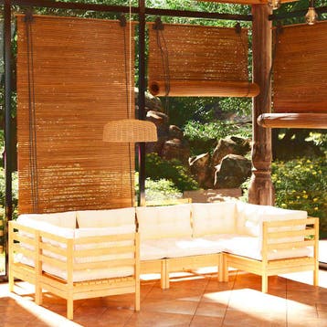 vidaXL 6-delige Loungeset met crèmekleurige kussens, Verzenden, Nieuw, 6 zitplaatsen, Loungeset