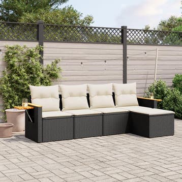 vidaXL 5-delige Loungeset met kussens poly rattan zwart, Verzenden, Nieuw, Loungeset