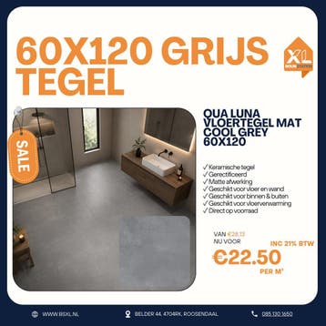 60x120 BETON GRIJS - VOORRAAD = ACTIE TEGEL = GERECTIFICEERD, Doe-het-zelf en Verbouw, Tegels, 60 cm of meer, Nieuw, Ophalen of Verzenden