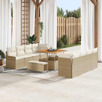 vidaXL Tuinbankenset 11 st Beige poly rattan, Verzenden, Nieuw, Rotan, Meer dan 8 zitplaatsen