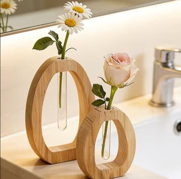 Set van Twee Hydrocultuur Vazen - Minimalistische Bloemenhou, Nieuw, Gerecycled glas, Bruin, Kunststof
