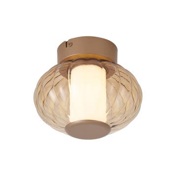 Design plafondlamp messing 18cm met amber glas incl. LED, Verzenden, Nieuw