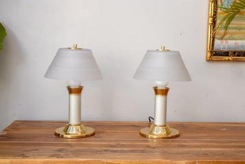 Nachtlampje (2) - Pair Column gematteerde tinten - Glas,, Antiek en Kunst