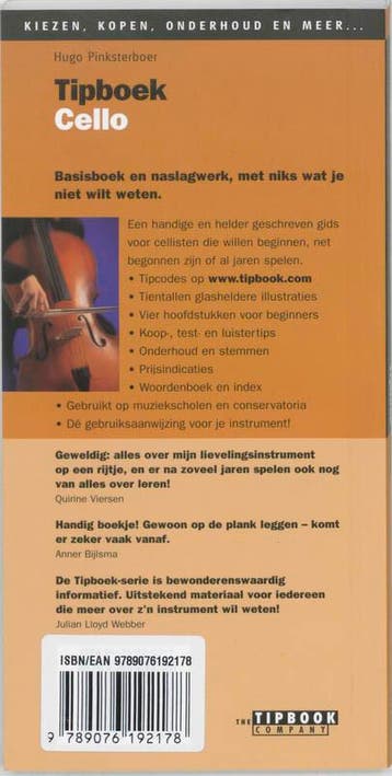 TIPBOEK CELLO 9789076192178 Hugo Pinksterboer, Verzenden, Zo goed als nieuw, Hugo Pinksterboer
