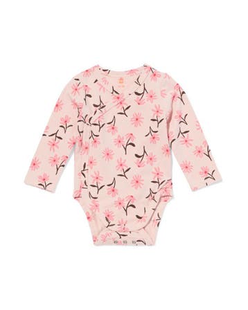 HEMA Baby meegroei overslagromper rib bloemen roze, Verzenden, Nieuw