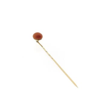 Gouden reversspeld met bloedkoraal, Gebruikt, Overige kleuren, Ophalen of Verzenden, Met edelsteen