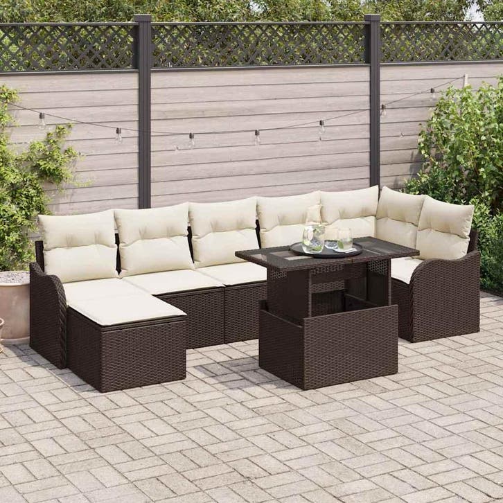 vidaXL Tuin Sofa Set met kussen met opslag 8 pcs Bruin Poly, Tuin en Terras, Tuinsets en Loungesets, Nieuw, Rotan, Verzenden
