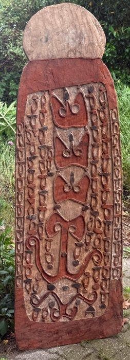 Oud Noordwest-Asmat schild, Jakapis-dorp - salawaku - Aat